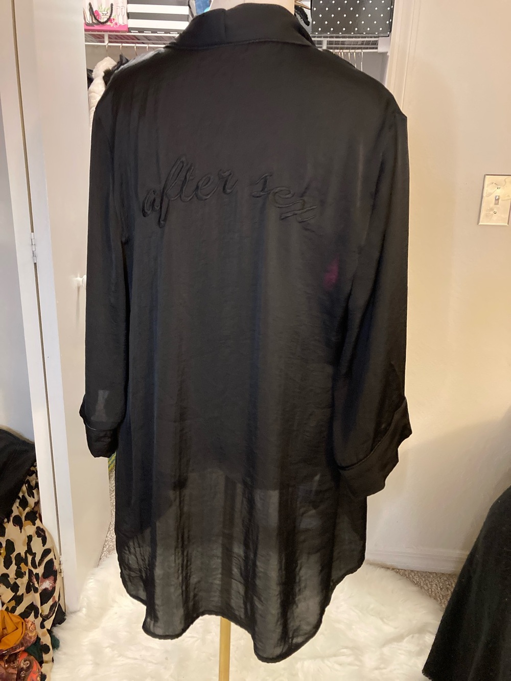 Nasty Gal Sheer Black Longline Robe with Script Back